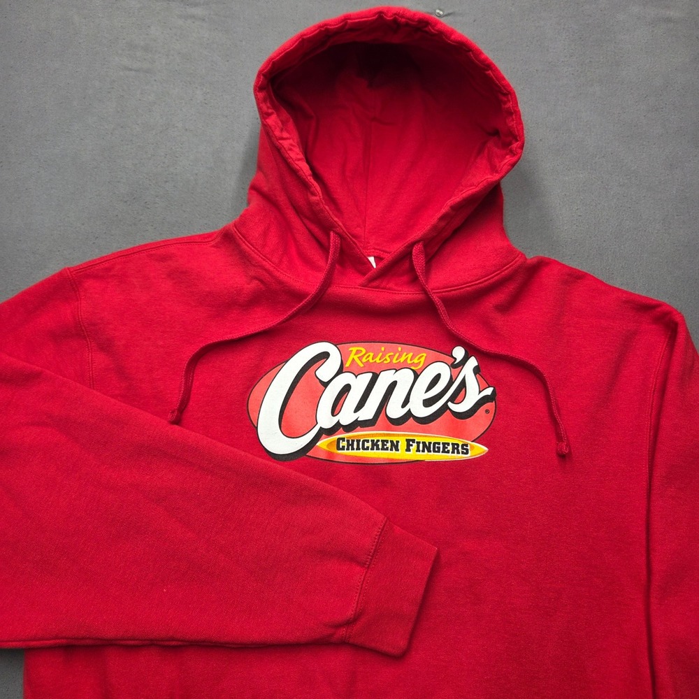 Raising Canes Chicken Fingers Graphic Hoodie Red Mens Large Tultex 320 Pullover